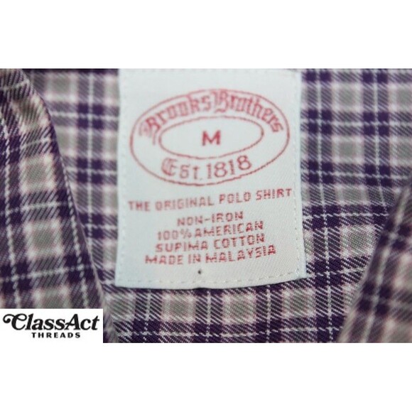 Brooks Brothers Shirt Mens Purple Plaid Button Down Non-Iron Supima Cotton Sz M - Picture 7 of 8